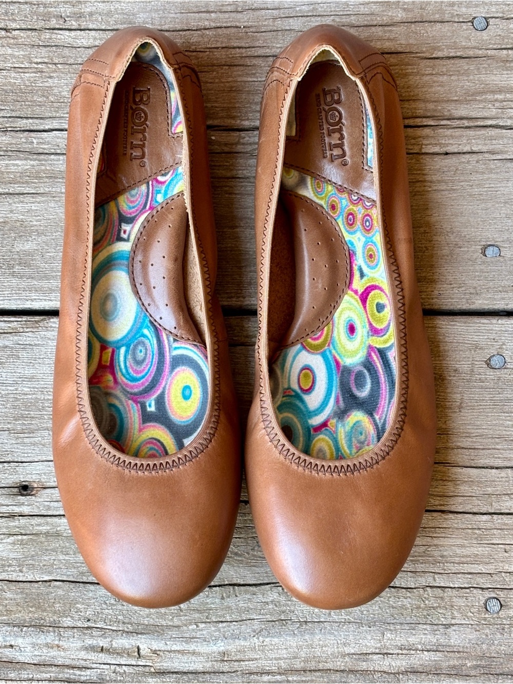Born Brown Leather Comfort Arch Support Ballet Flats Slip Ons 10M